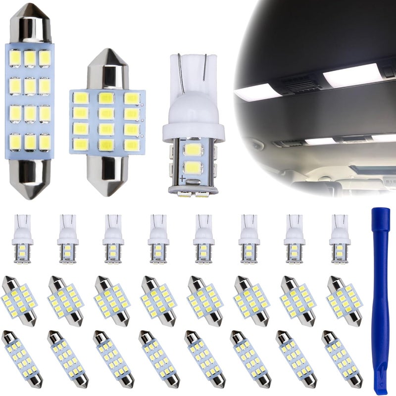 ecocstm 24 قطعة أضواء سقف LED داخلية للسيارات، 194 T10 DE3175 578 31mm 42mm أضواء LED للسيارة، ملحقات للسيارة لخرائط السيارة، لوحة الترخيص، ضوء الباب، علامة جانبية، ضوء الزاوية، ضوء الصندوق (أبيض) - Image 1